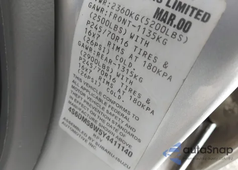 2000 Honda Passport Ex/Lx z USA, uszkodzony, nr VIN 4S6DM58W5Y4411140